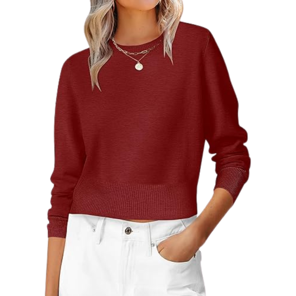 Cropped Long Sleeve Casual Lightweight Knit Sweater - Image 8