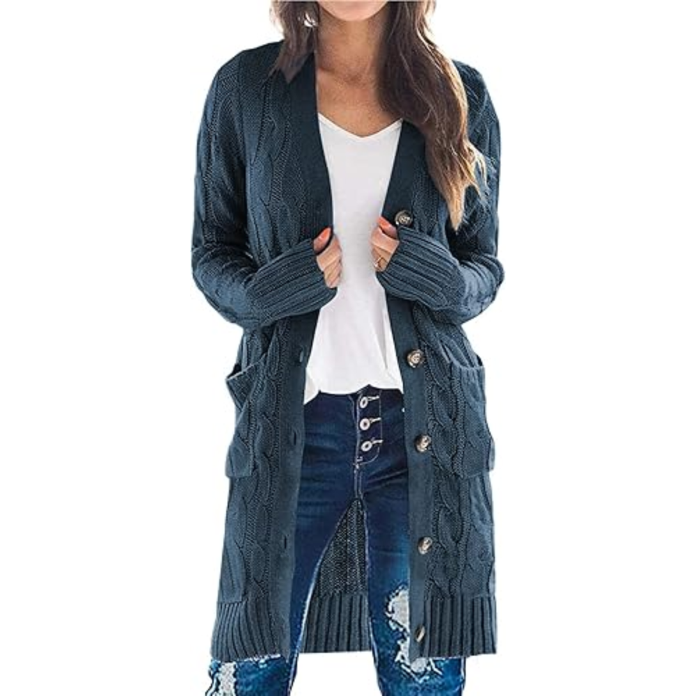 Long Cable Knit Open Front Cardigan - Image 7