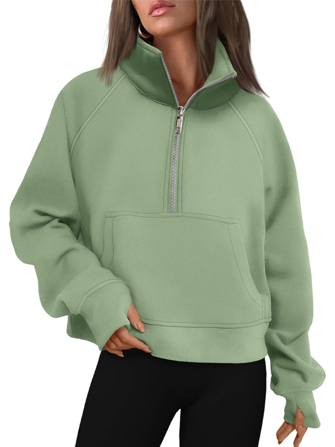Cozy Half Zip Cropped Pullover Top - Image 11