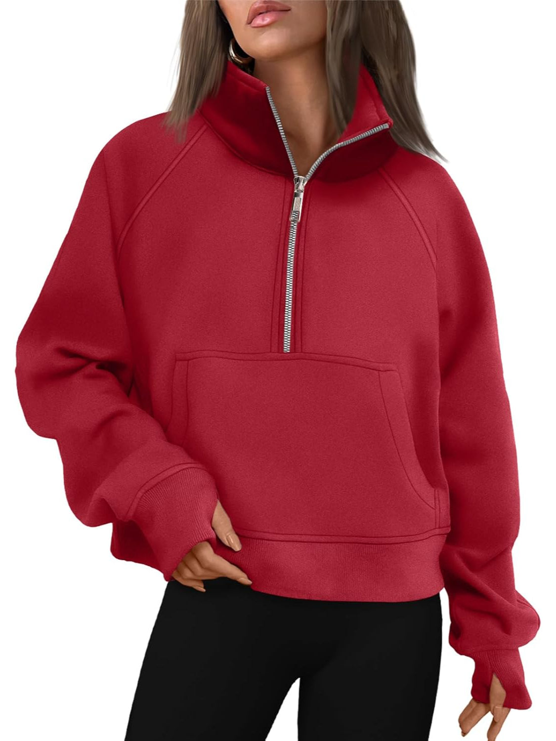 Cozy Half Zip Cropped Pullover Top - Image 12