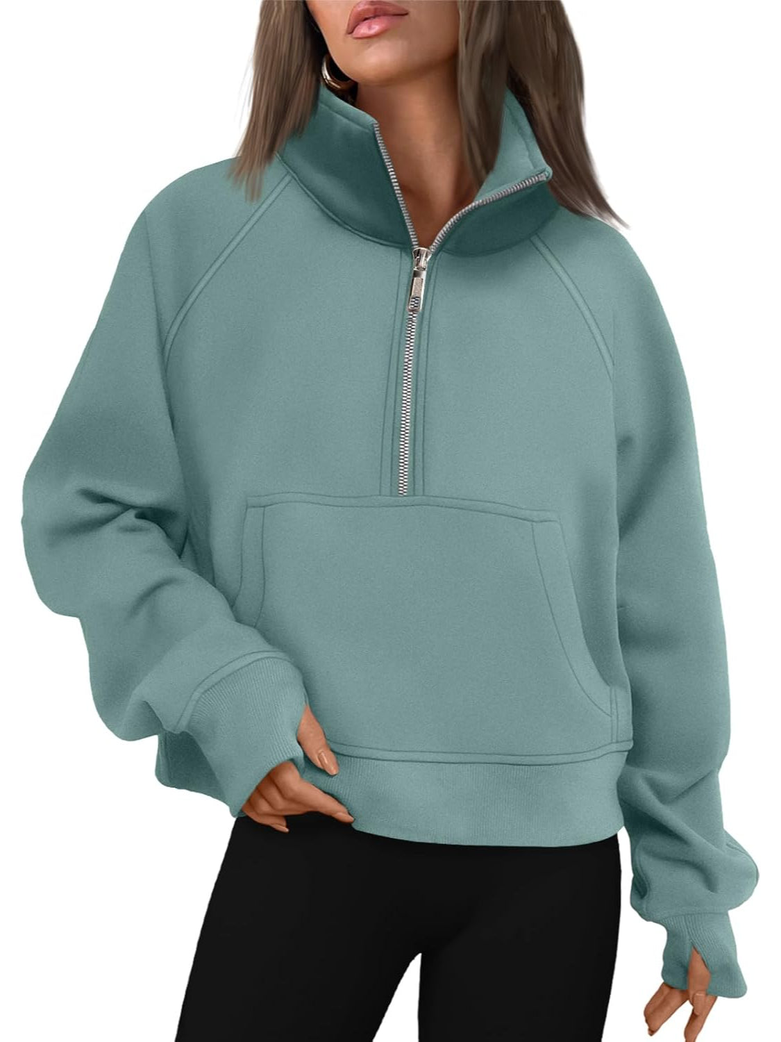 Cozy Half Zip Cropped Pullover Top - Image 7