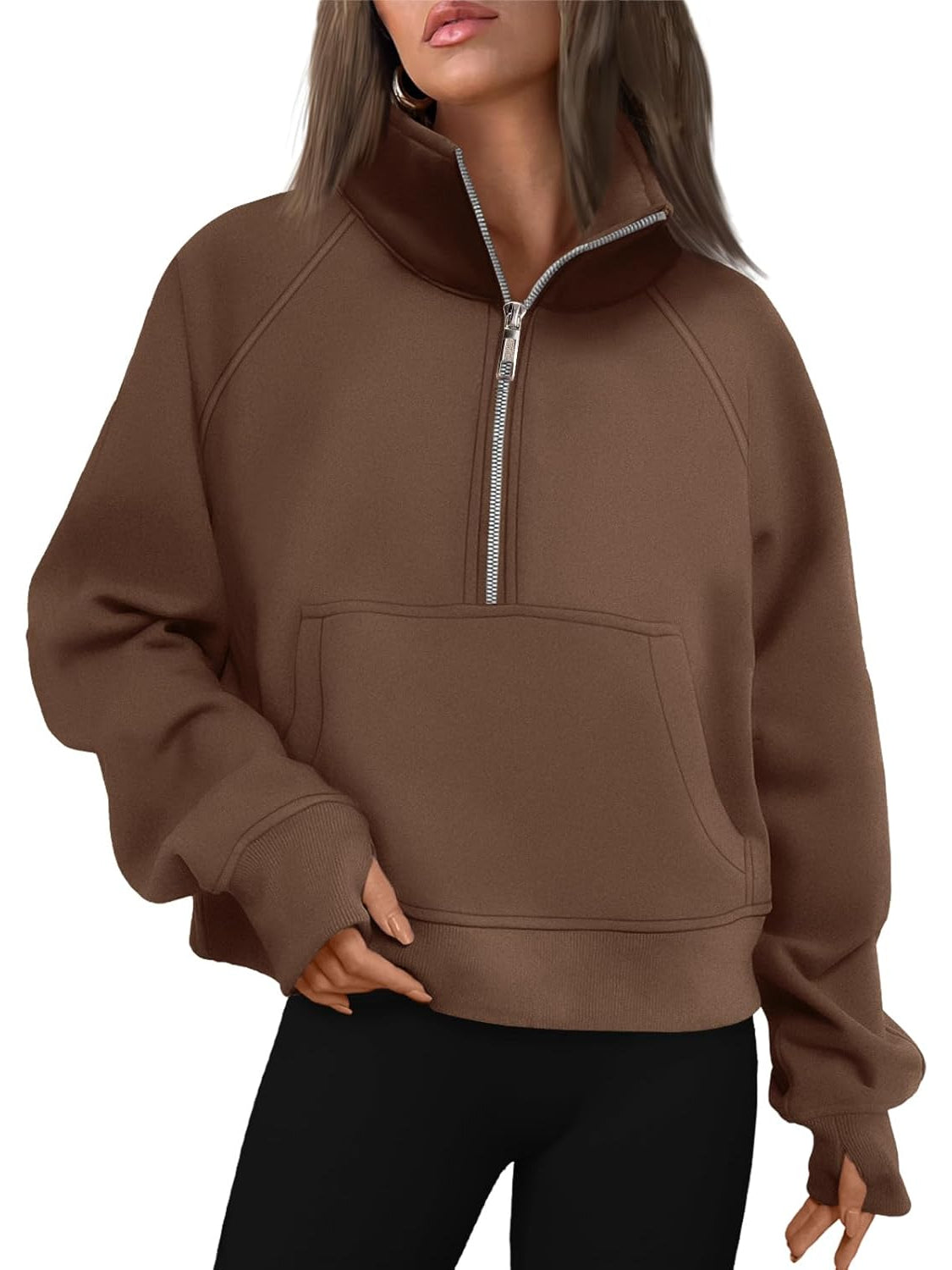 Cozy Half Zip Cropped Pullover Top - Image 8