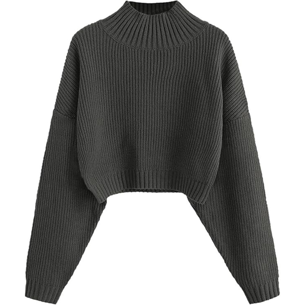 Cropped Ribbed Knit Pullover Sweater With Lantern Sleeves - Image 5