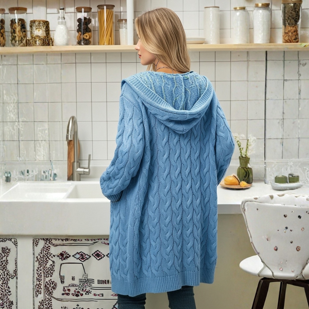 Long Knit Cardigan With Open Front And Pocket Design For Women - Image 9