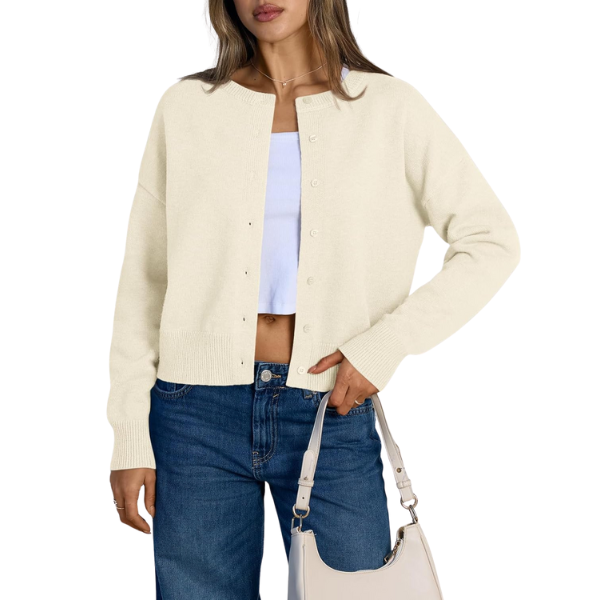 Cropped Lightweight Button Front Cardigan Sweater For Women - Image 9