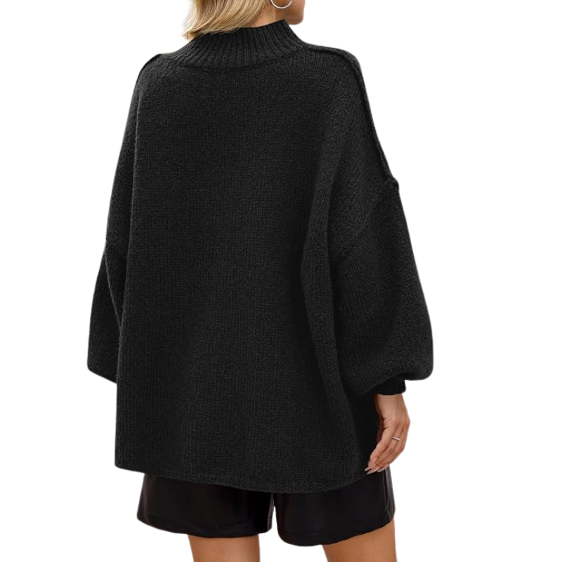 Oversized Ribbed Casual Sweater With Long Batwing Sleeve For Women - Image 4