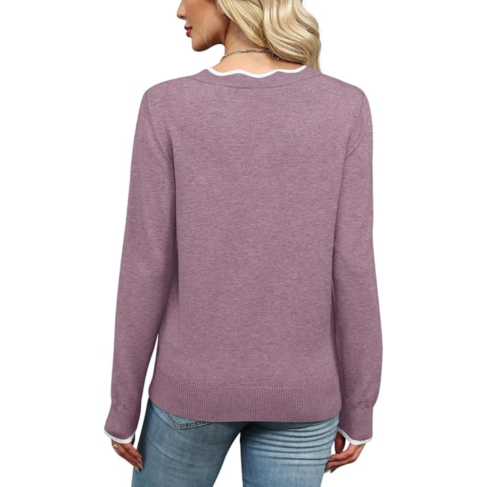 Scallop Trim Knit Pullover Cozy Lightweight Sweater For Women - Image 8