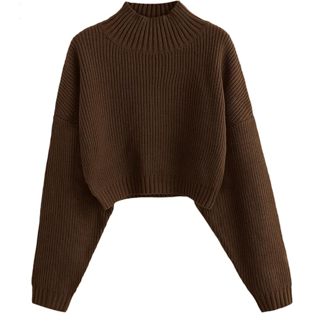 Cropped Ribbed Knit Pullover Sweater With Lantern Sleeves - Image 8