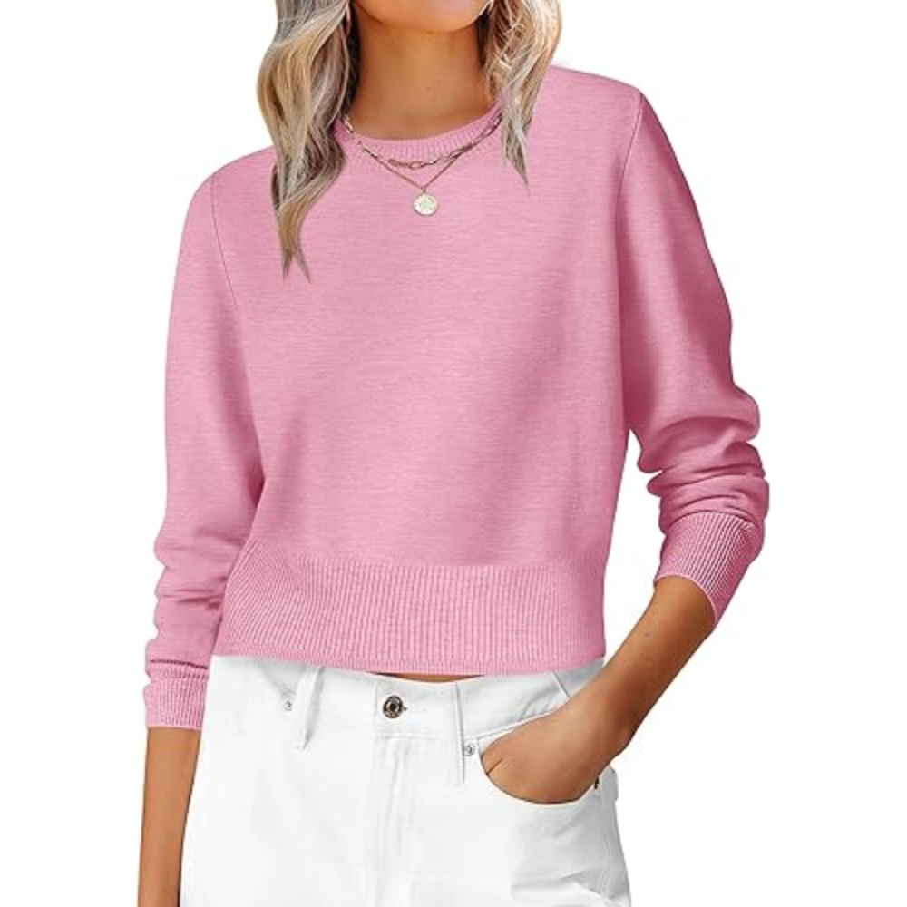 Cropped Long Sleeve Casual Lightweight Knit Sweater - Image 12