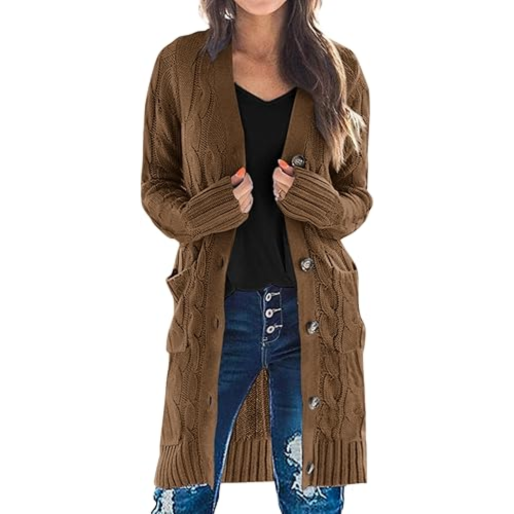 Long Cable Knit Open Front Cardigan - Image 6