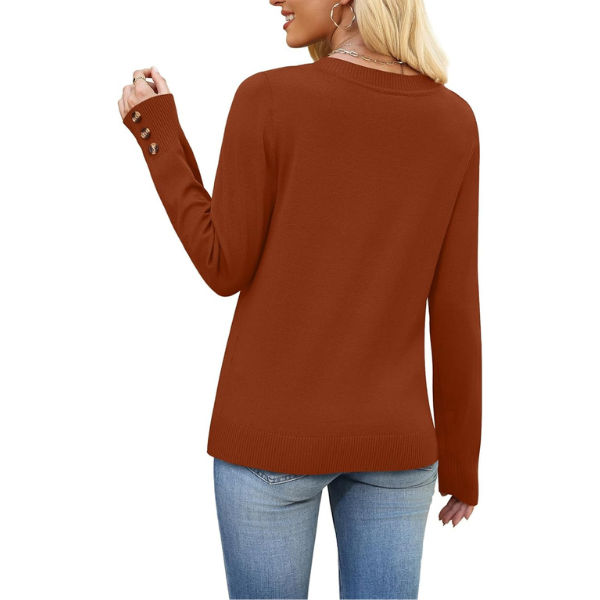 Lightweight Knit Pullover With Decorative Button Cuffs - Image 34