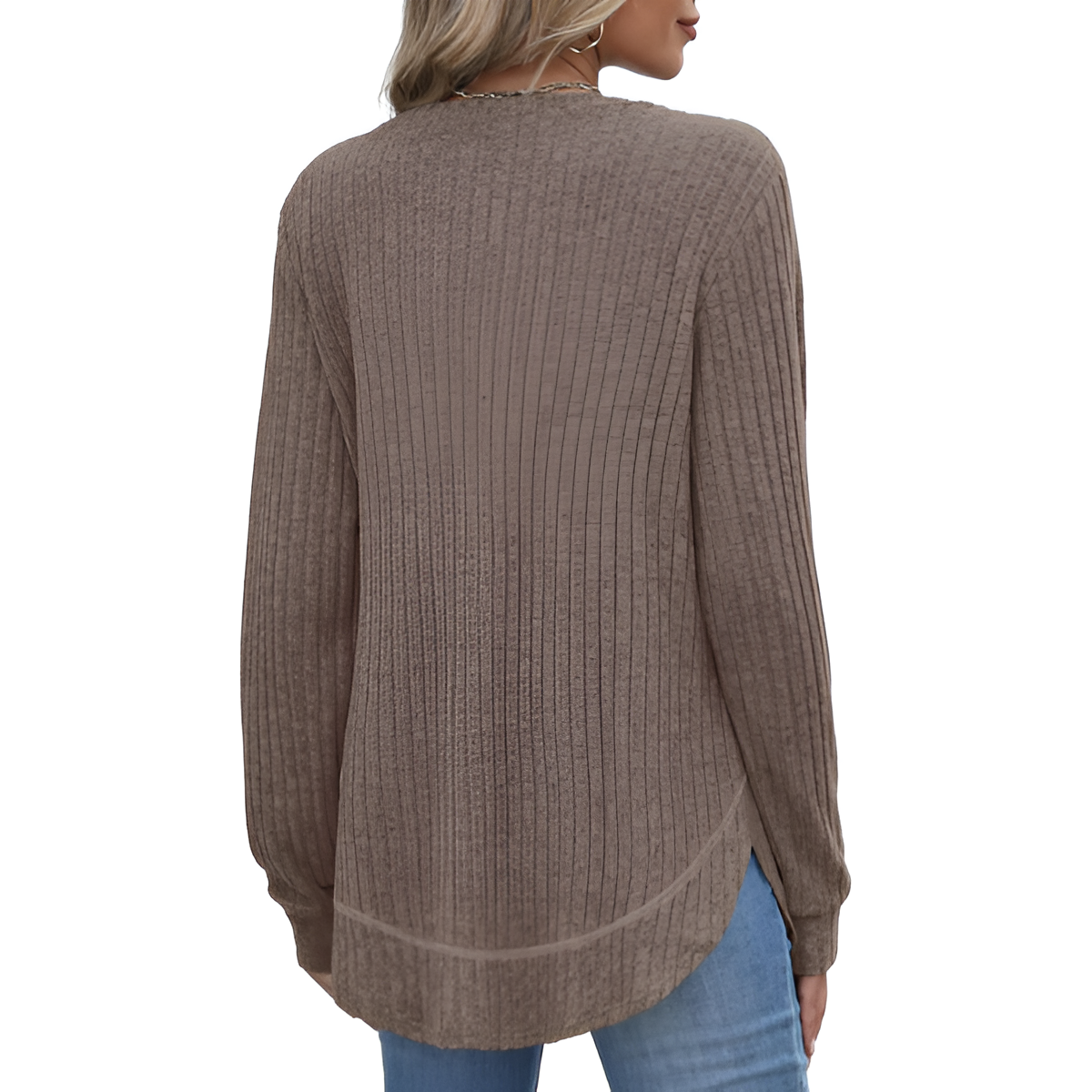 Dressy Long Sleeve Tunic Sweater With Curved Hem And Loose Fit For Women - Image 16