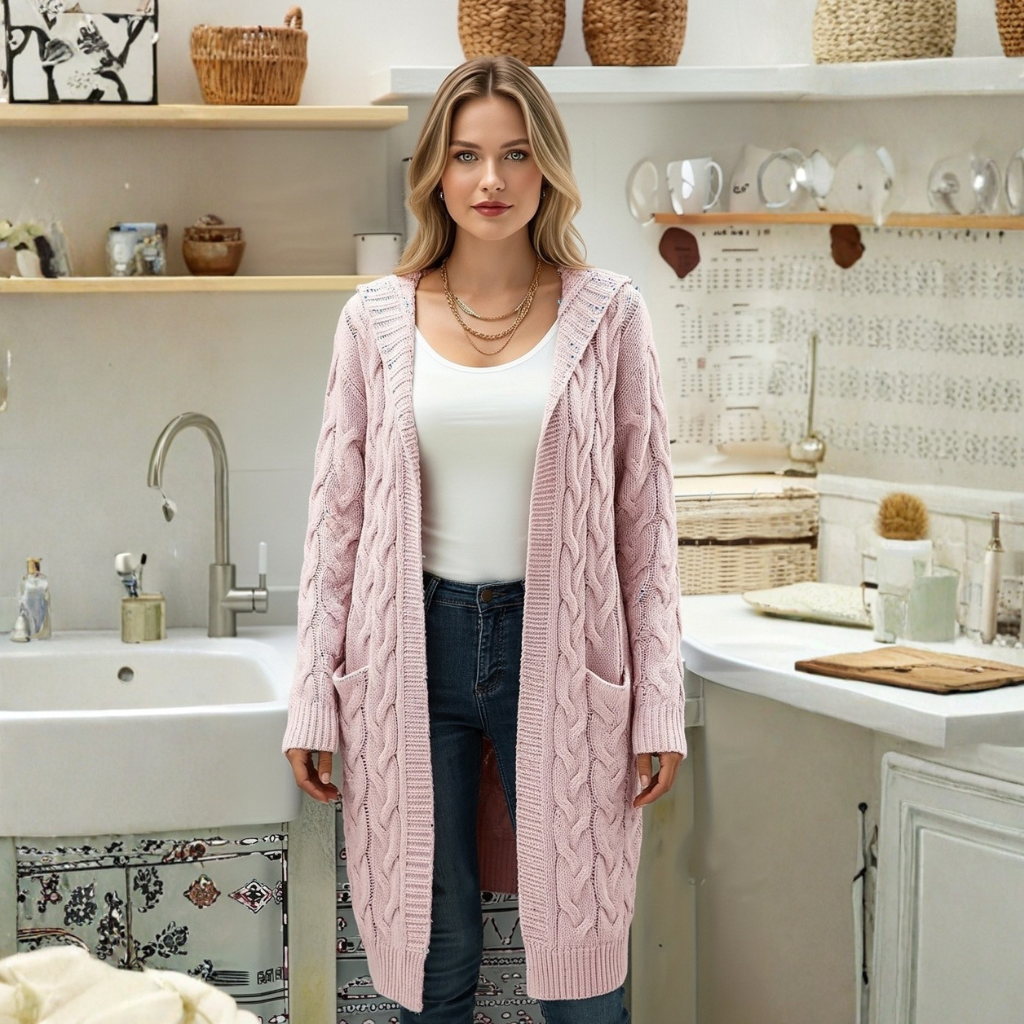 Long Knit Cardigan With Open Front And Pocket Design For Women - Image 6