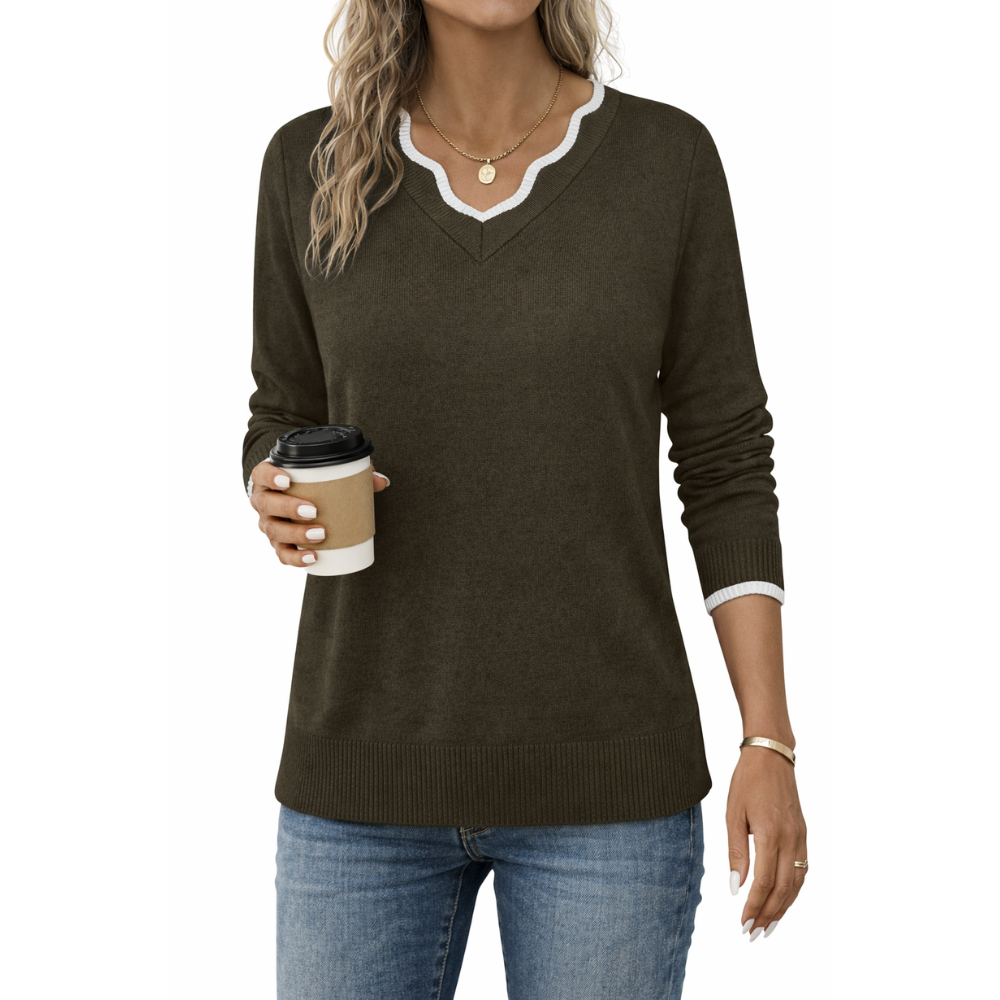 Scallop Trim Knit Pullover Cozy Lightweight Sweater For Women - Image 9