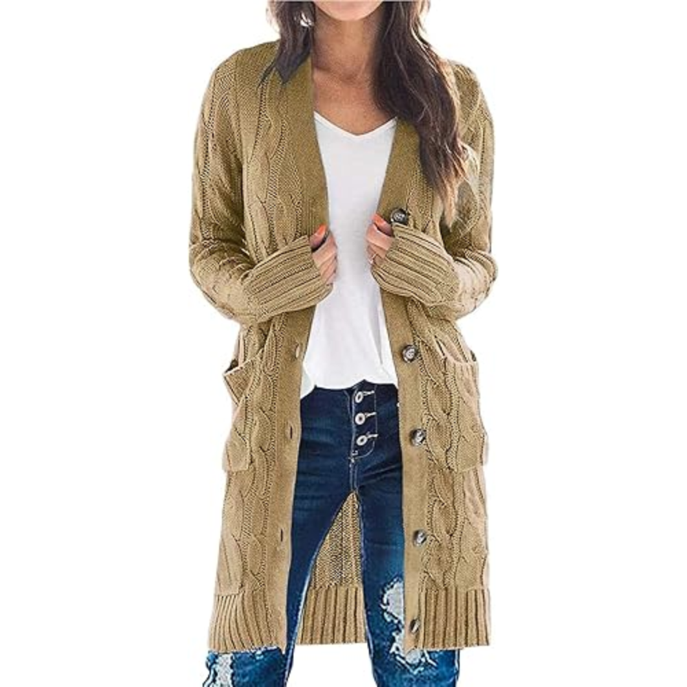 Long Cable Knit Open Front Cardigan - Image 12