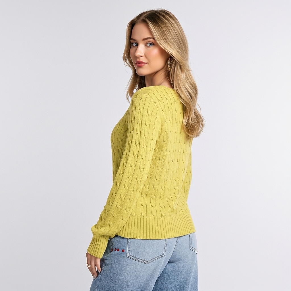 Long Sleeve Cable Knitted Design Sweater For Women - Image 16