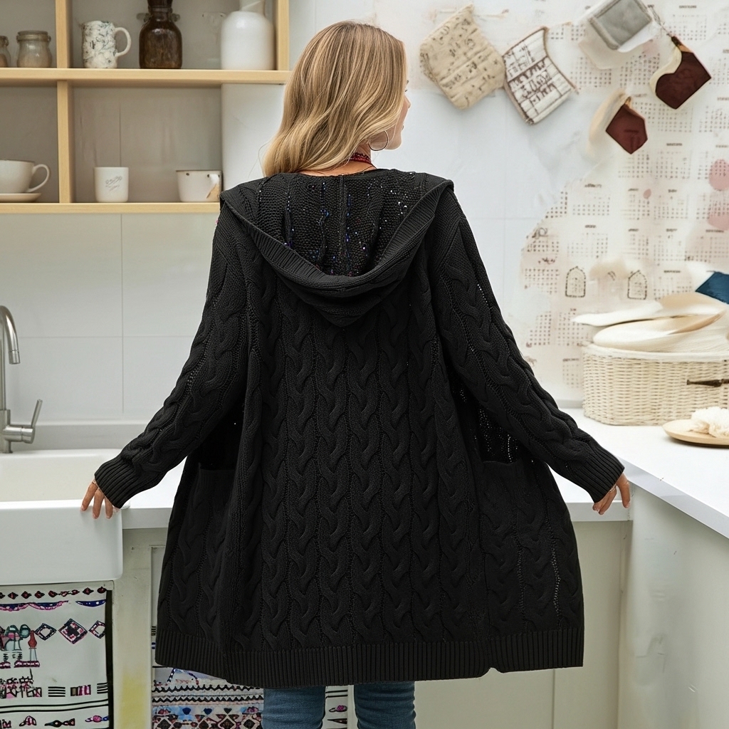 Long Knit Cardigan With Open Front And Pocket Design For Women - Image 3