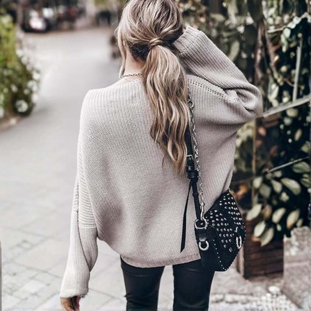 Oversized Chunky Knit Sweater With Batwing Sleeve For Women - Image 20