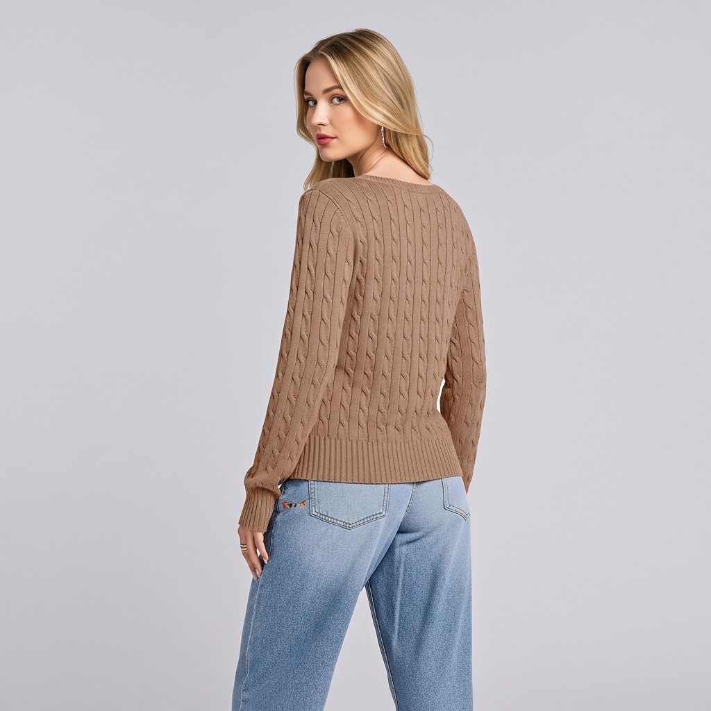 Long Sleeve Cable Knitted Design Sweater For Women - Image 11