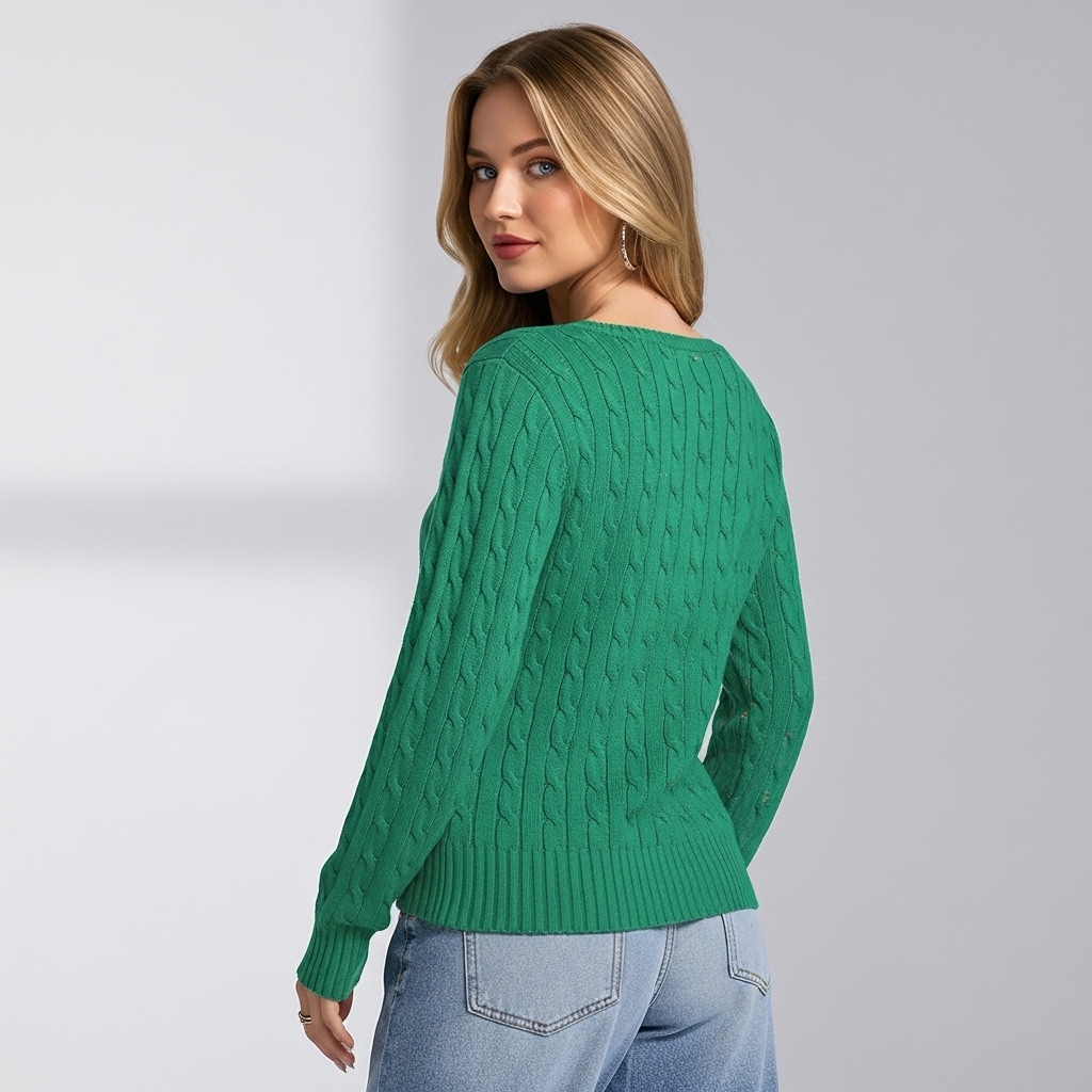 Long Sleeve Cable Knitted Design Sweater For Women - Image 18