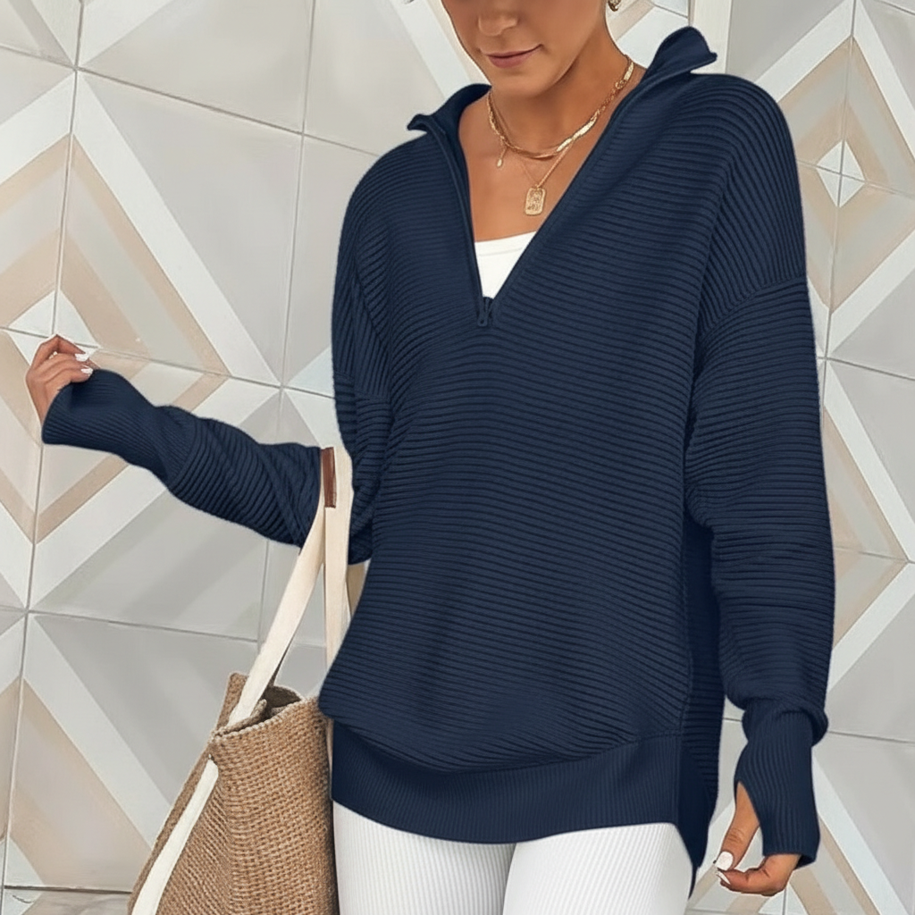 Long Sleeve Quarter Zip Pullover With Collar For Women - Image 7