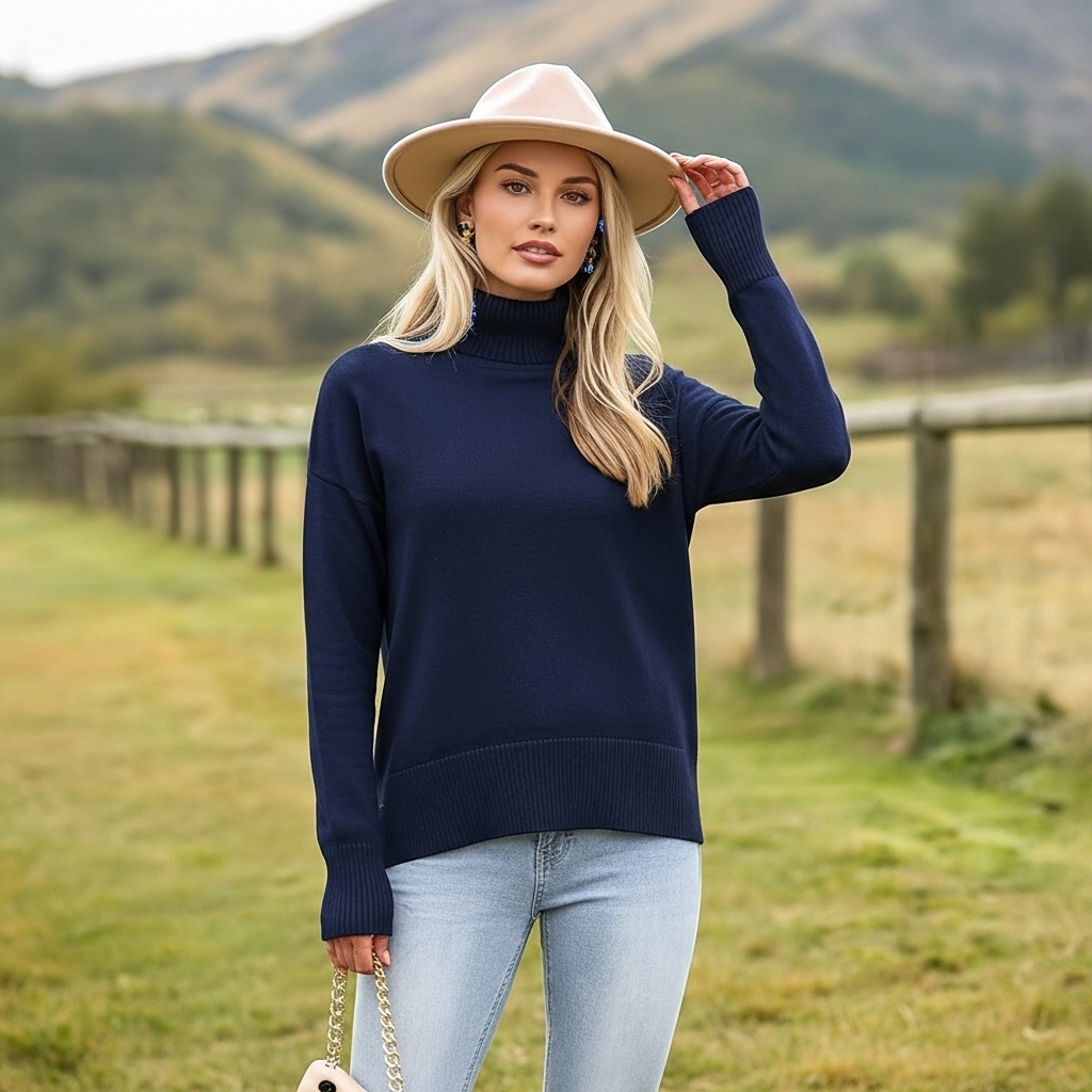 Oversized Chunky Knitted Sweater For Women With High Hem - Image 8