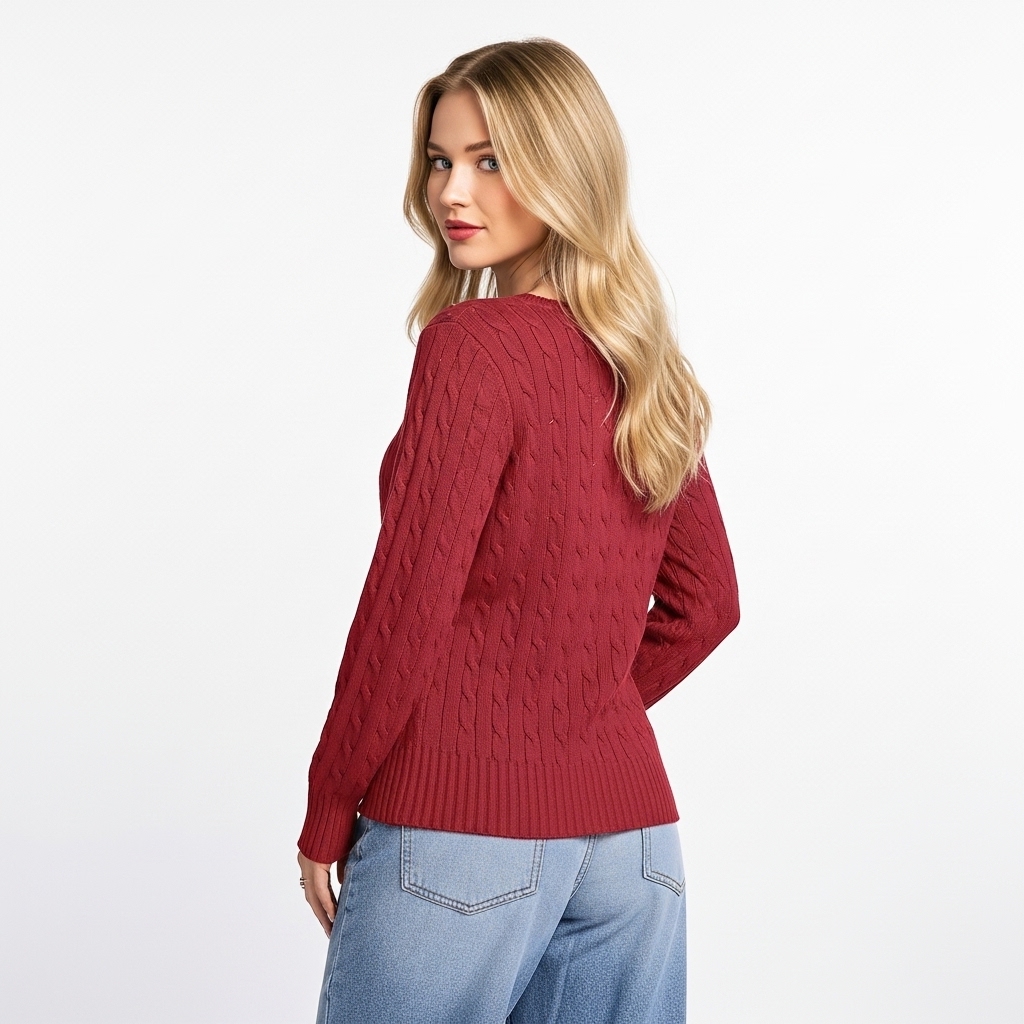 Long Sleeve Cable Knitted Design Sweater For Women - Image 15