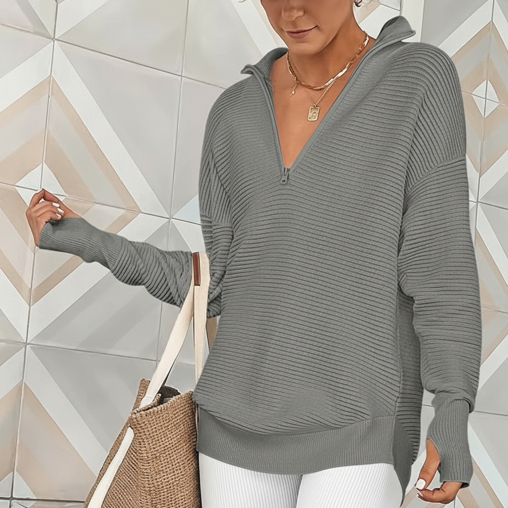 Long Sleeve Quarter Zip Pullover With Collar For Women - Image 8