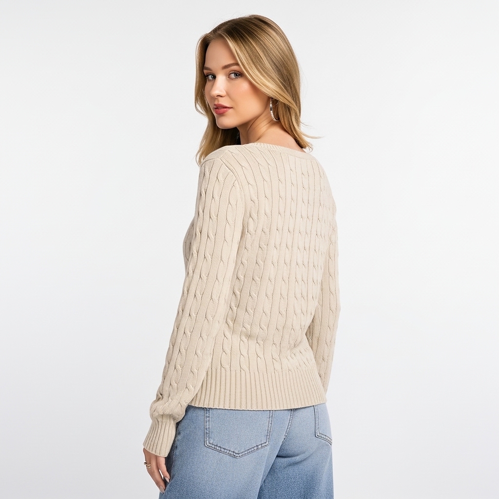 Long Sleeve Cable Knitted Design Sweater For Women - Image 20