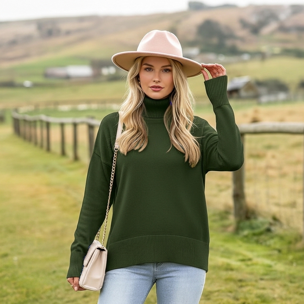 Oversized Chunky Knitted Sweater For Women With High Hem - Image 17