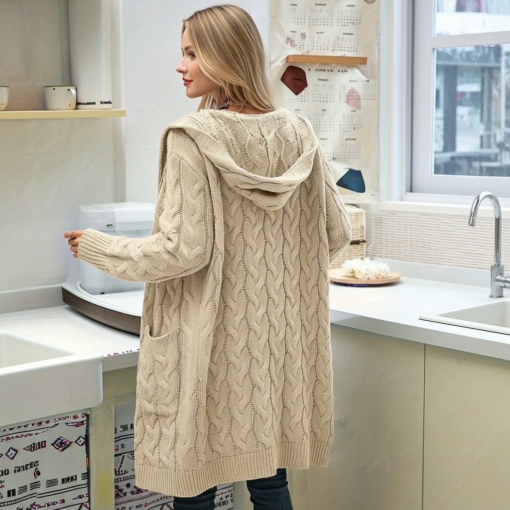 Long Knit Cardigan With Open Front And Pocket Design For Women - Image 12