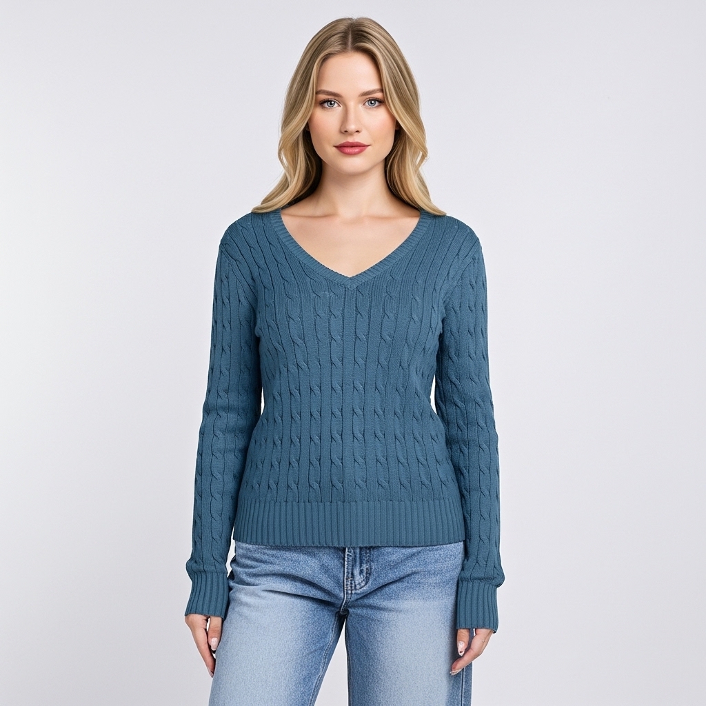 Long Sleeve Cable Knitted Design Sweater For Women - Image 3