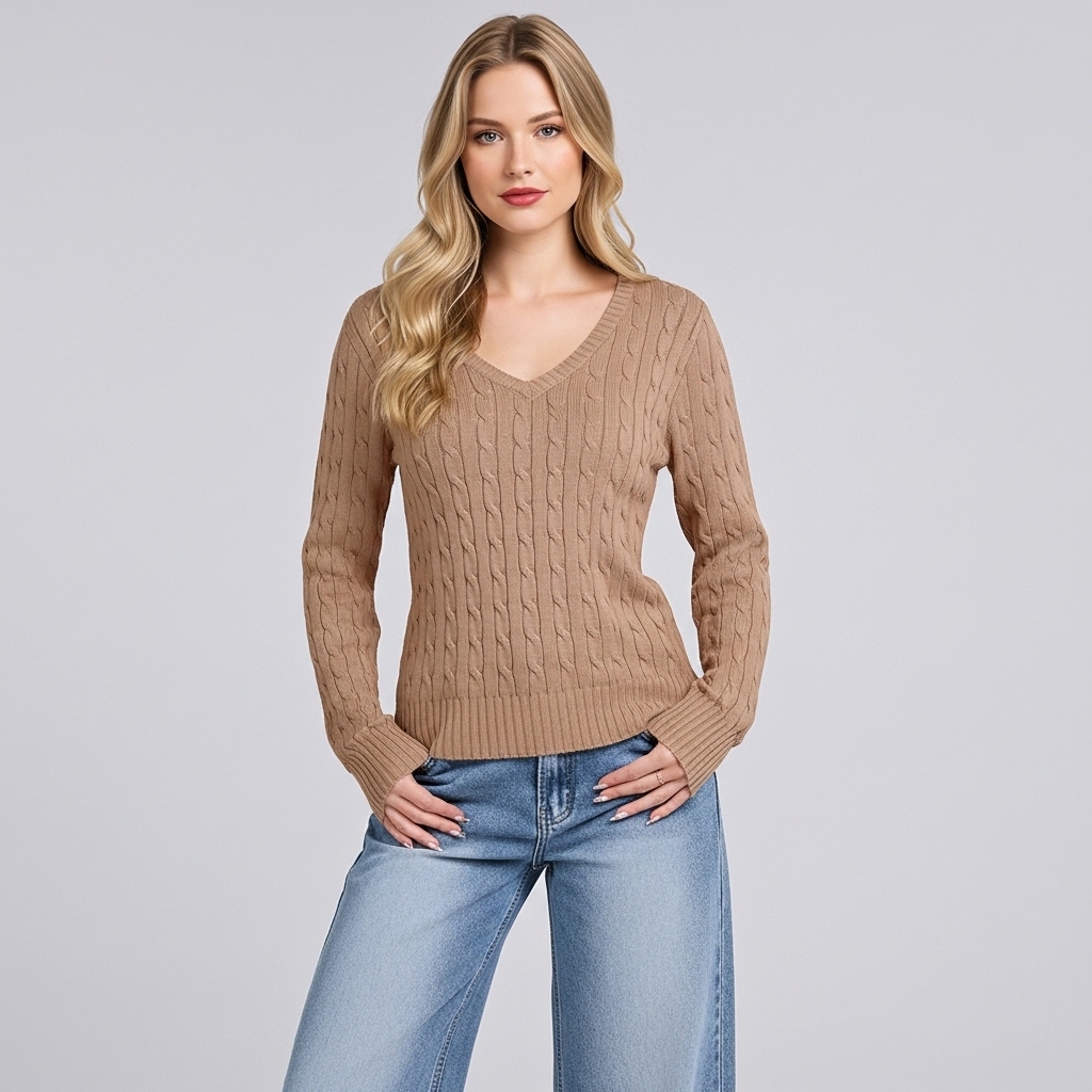 Long Sleeve Cable Knitted Design Sweater For Women - Image 5