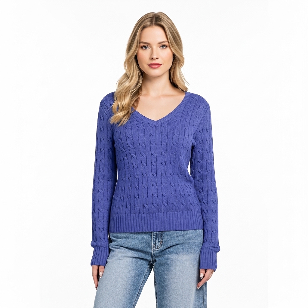 Long Sleeve Cable Knitted Design Sweater For Women - Image 2