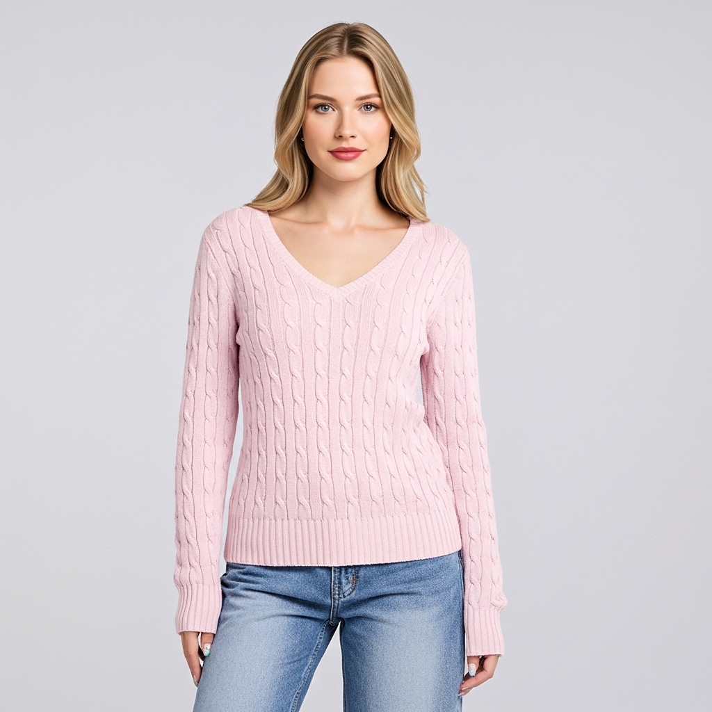 Long Sleeve Cable Knitted Design Sweater For Women - Image 9