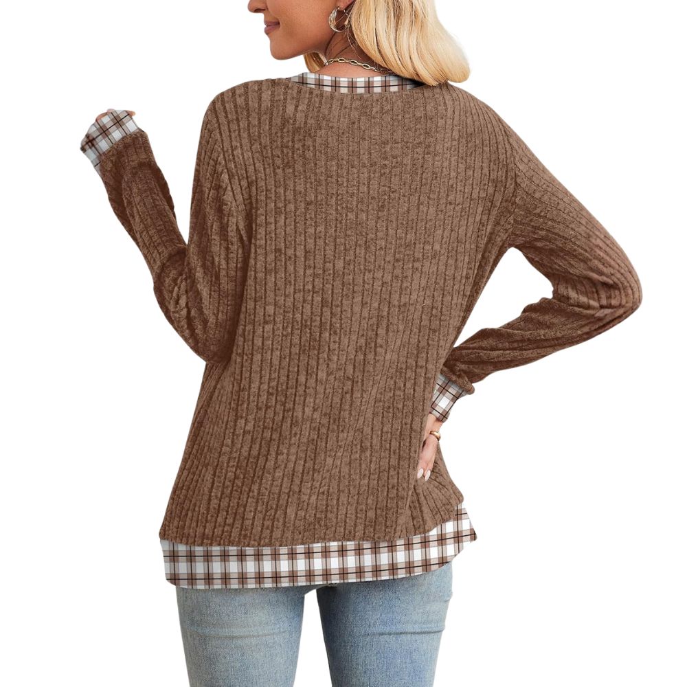 Long Sleeve Knit Sweater Top With Color Block Design And Loose Fit For Women - Image 12