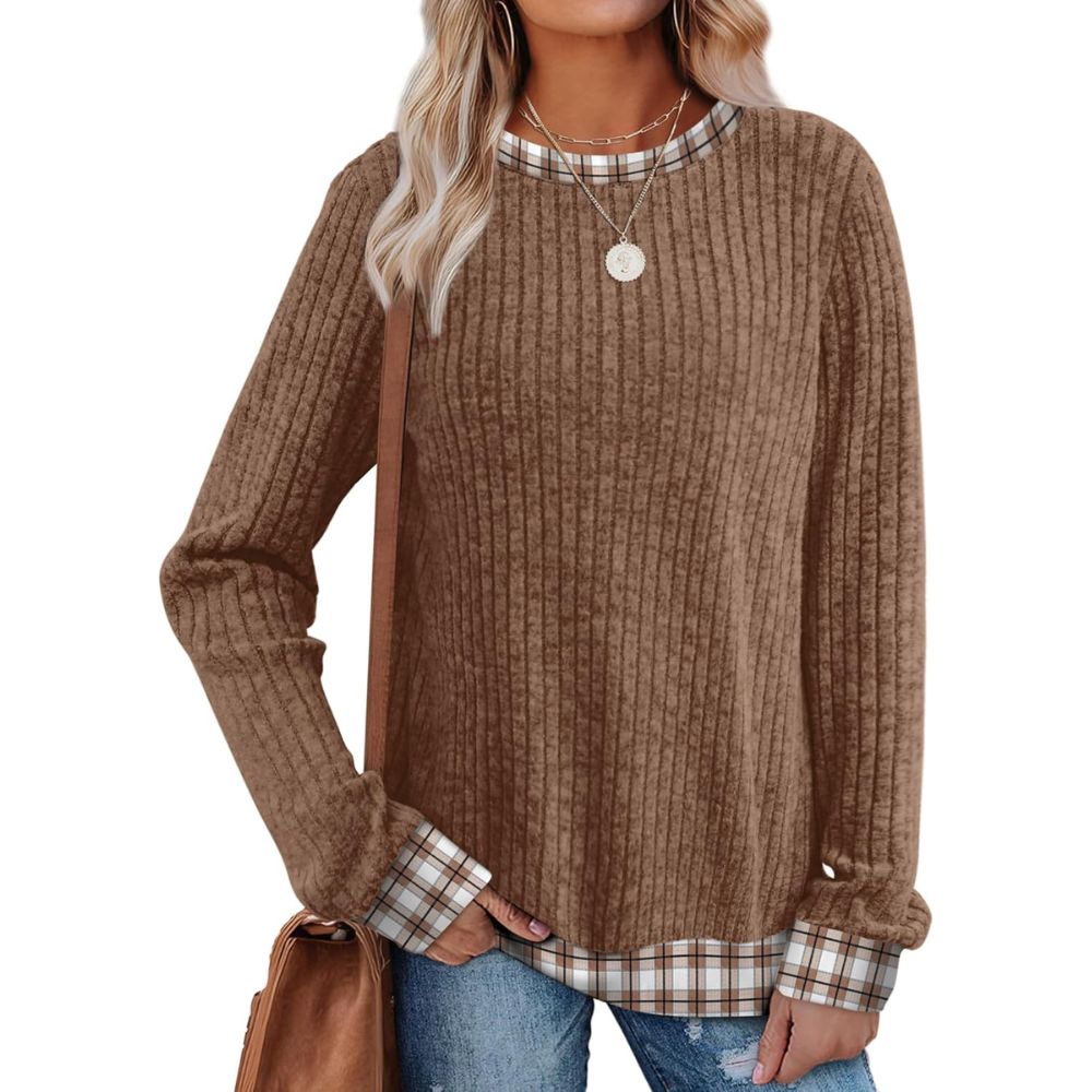 Long Sleeve Knit Sweater Top With Color Block Design And Loose Fit For Women - Image 11