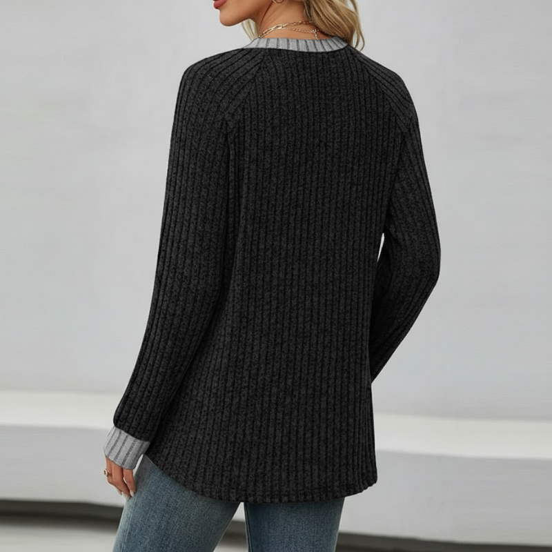 Long Sleeve Lightweight Sweater With Color Block Design For Women - Image 5