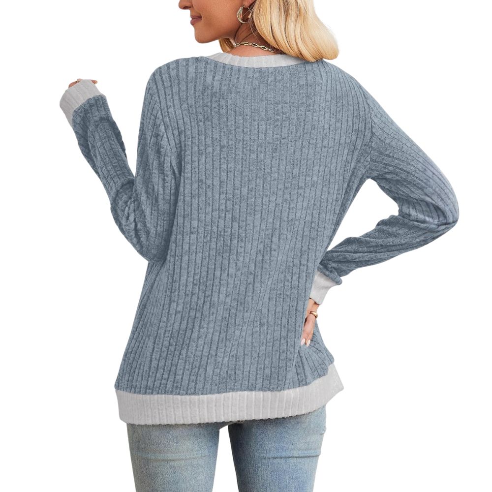 Long Sleeve Knit Sweater Top With Color Block Design And Loose Fit For Women - Image 6