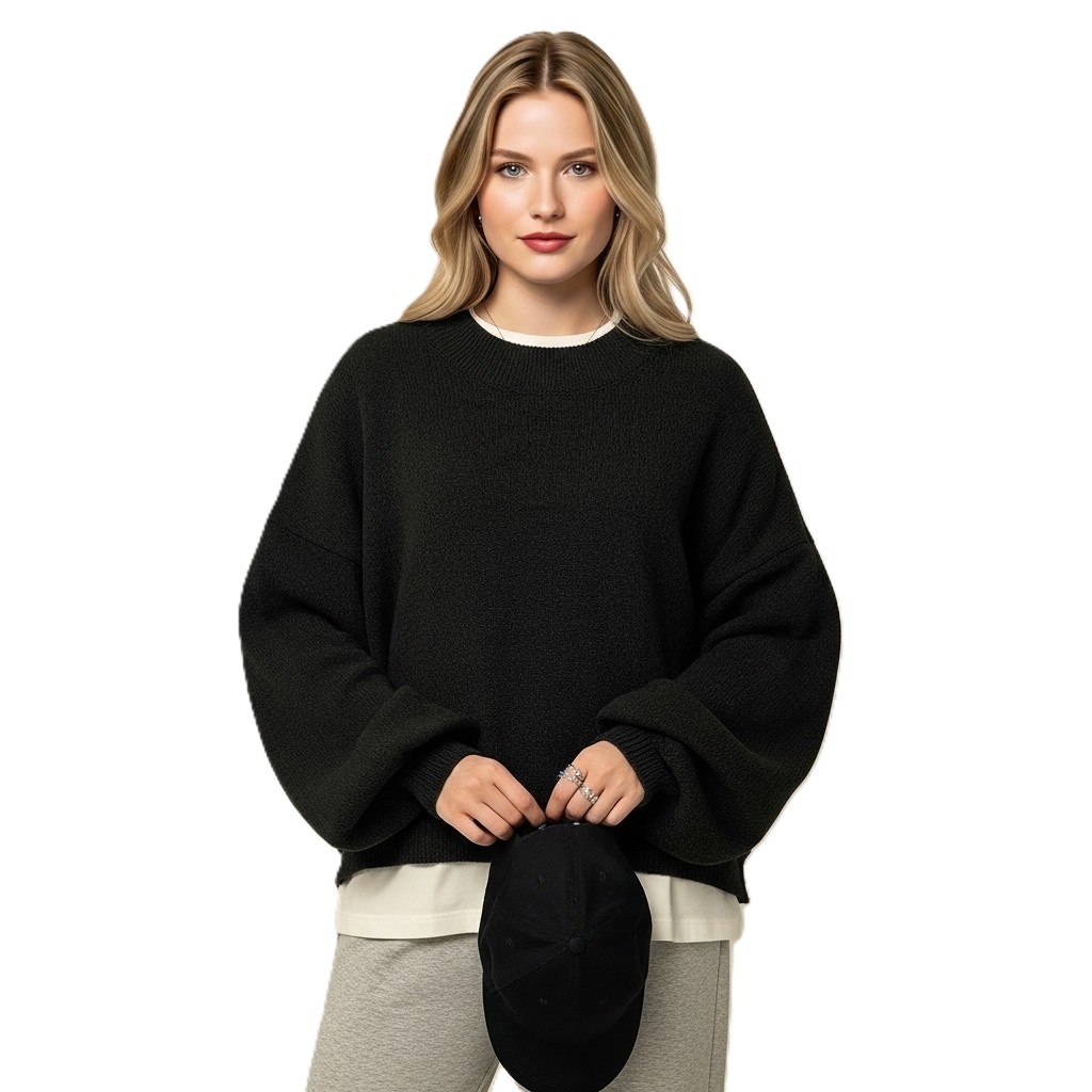 Casual Long Sleeve Sweater With Split Design And Loose Fit For Women - Image 8