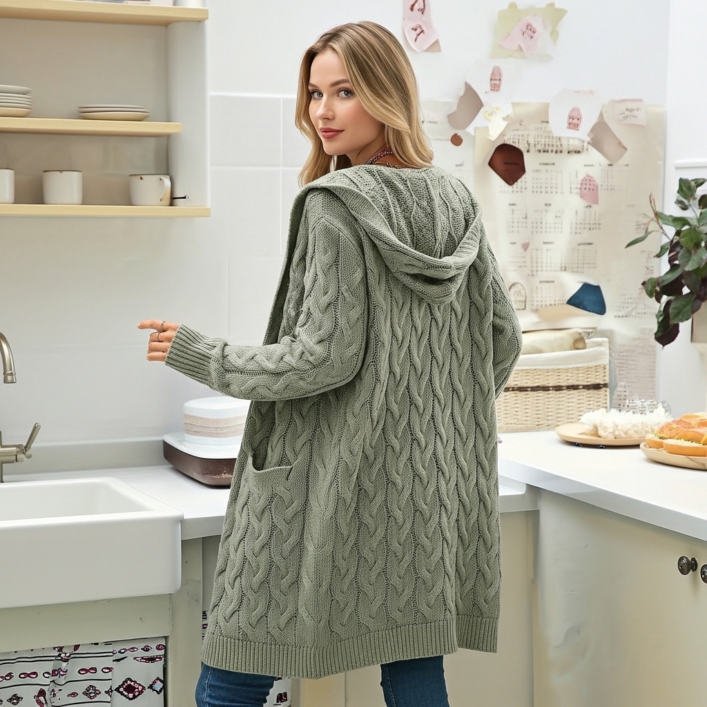 Long Knit Cardigan With Open Front And Pocket Design For Women - Image 14
