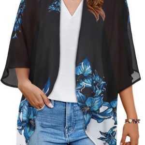 Floral Chiffon Puff Sleeve Kimono Cardigan