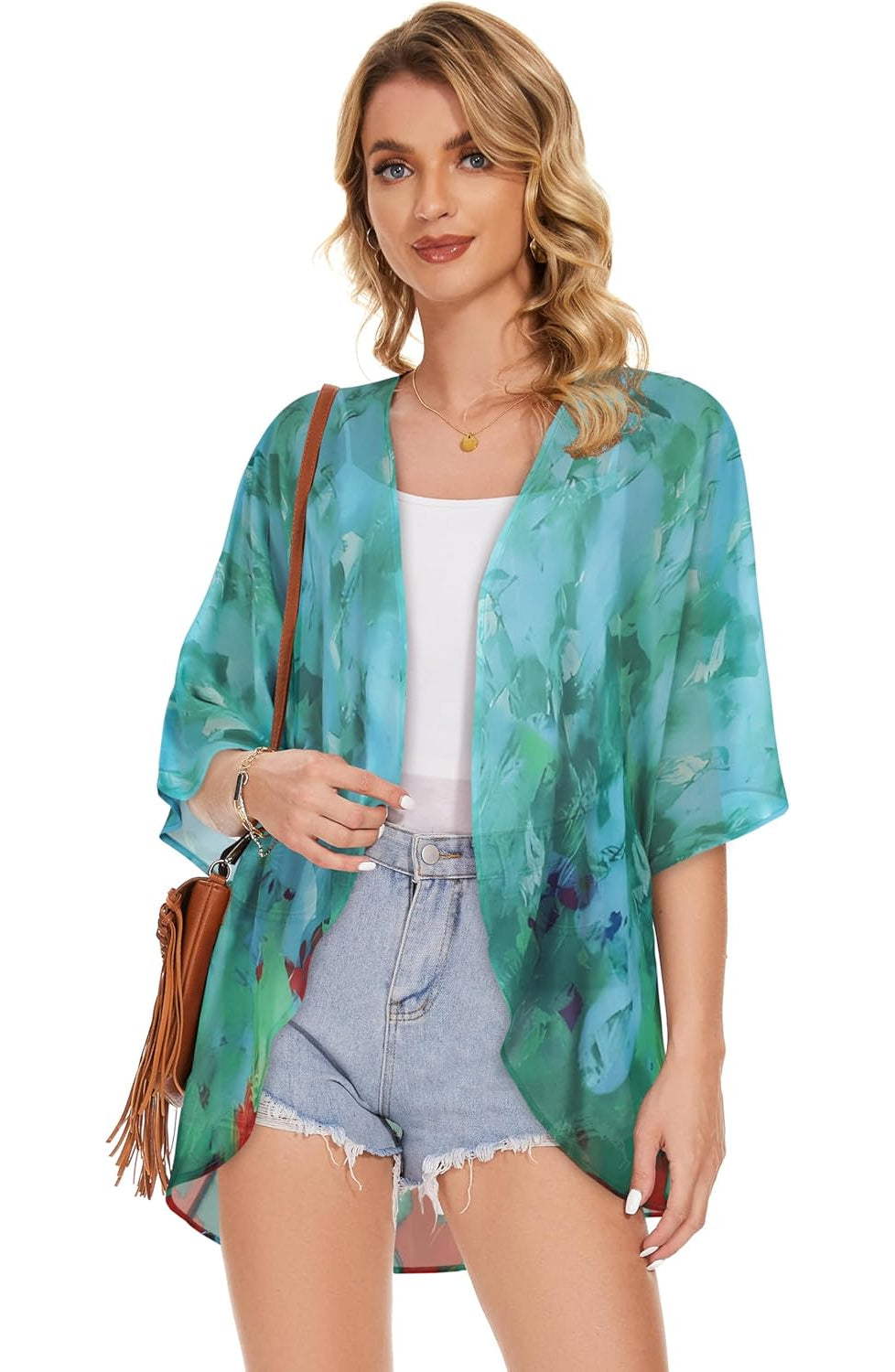 Floral Chiffon Puff Sleeve Kimono Cardigan - Image 12