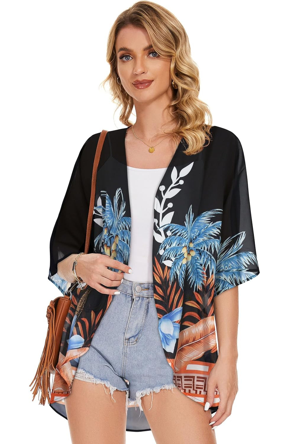 Floral Chiffon Puff Sleeve Kimono Cardigan - Image 13
