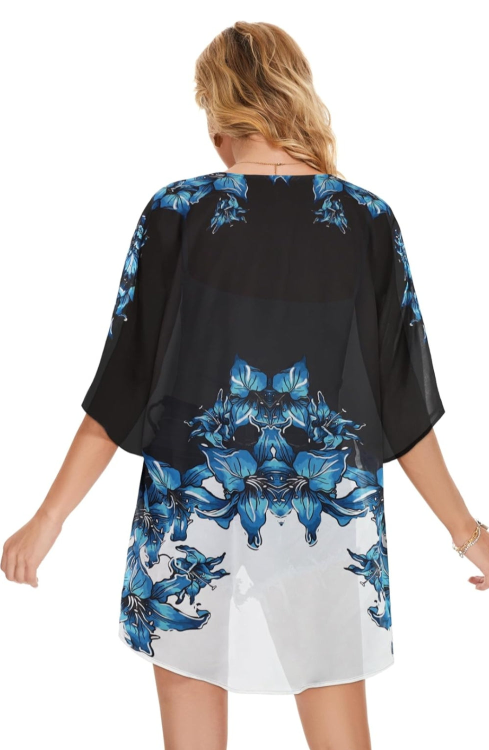 Floral Chiffon Puff Sleeve Kimono Cardigan - Image 2