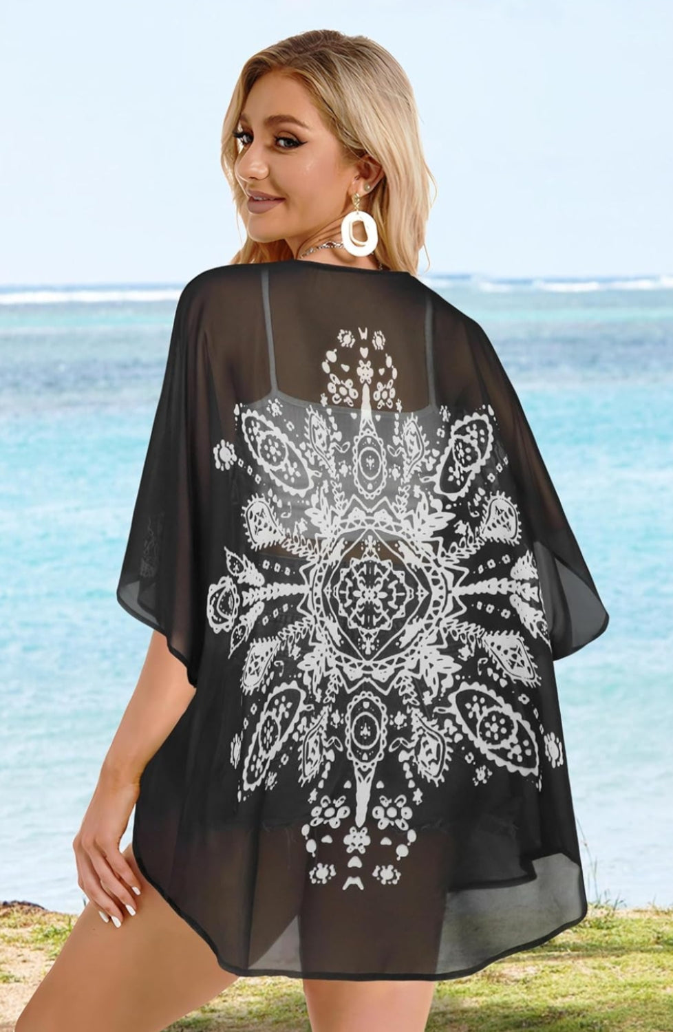Floral Puff Sleeve Kimono Cardigan - Image 3