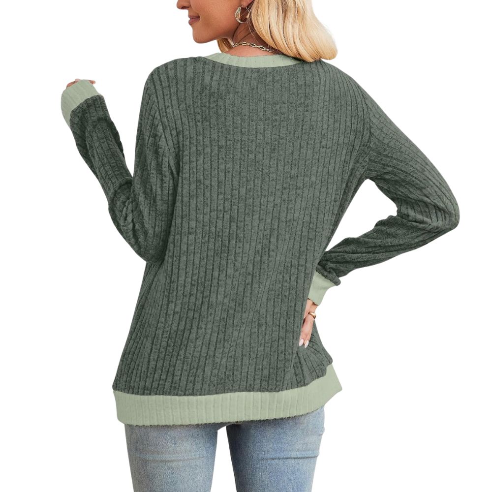 Long Sleeve Knit Sweater Top With Color Block Design And Loose Fit For Women - Image 10