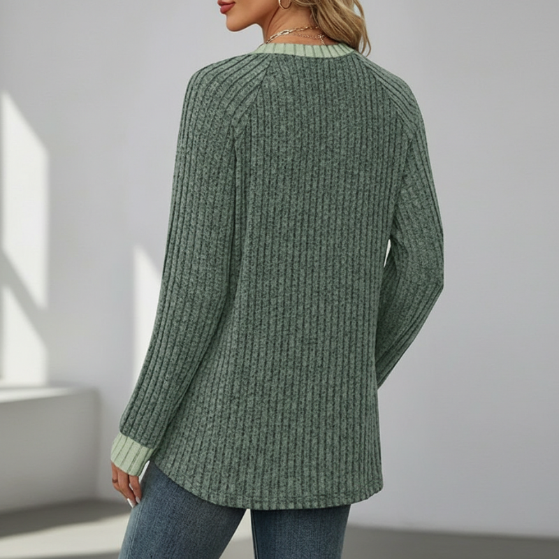 Long Sleeve Lightweight Sweater With Color Block Design For Women - Image 7