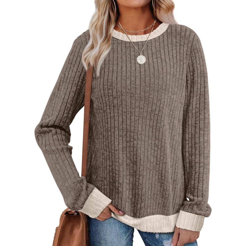 Long Sleeve Knit Sweater Top With Color Block Design And Loose Fit For Women - Image 19