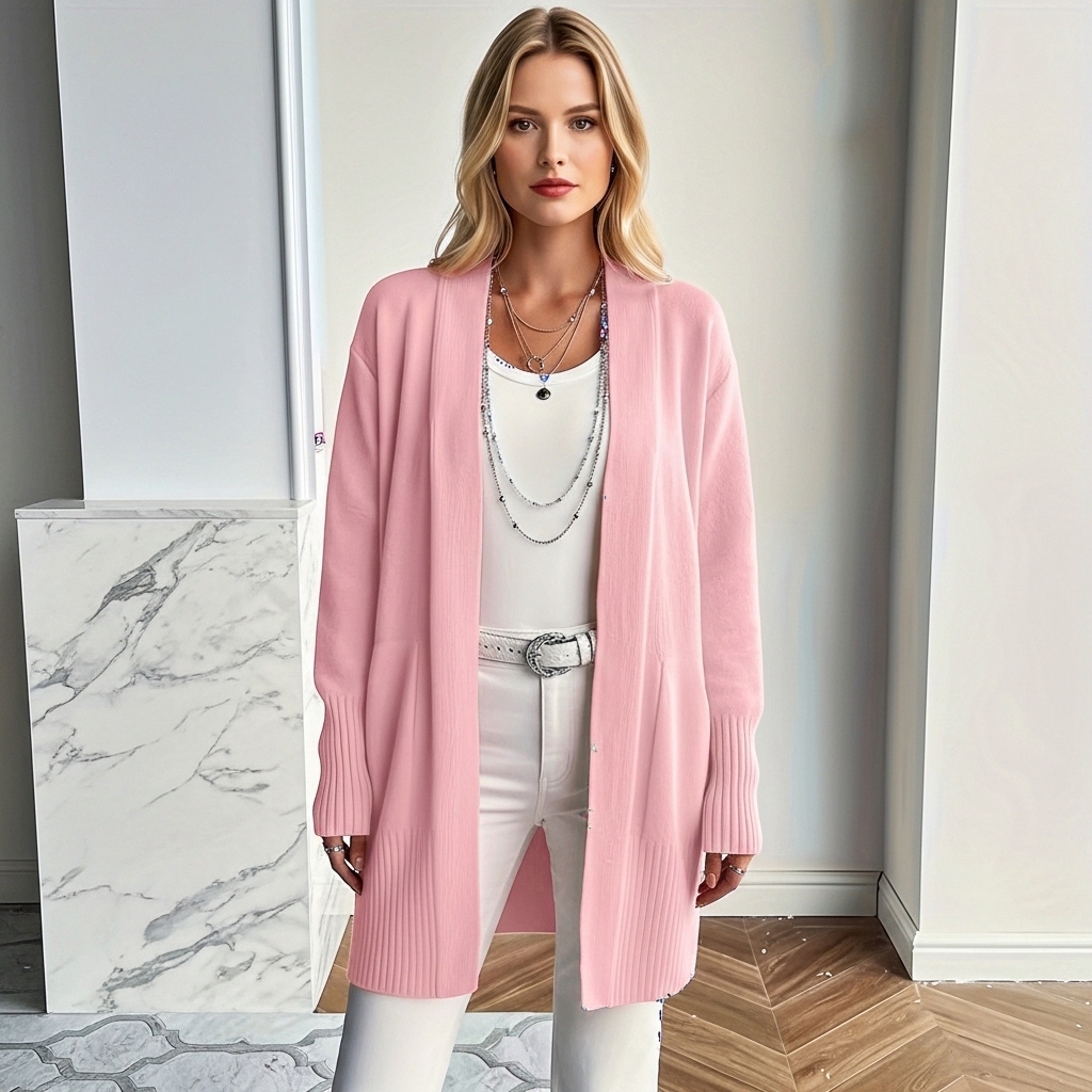 Long Length Cardigan With Long Sleeves And Open Front For Women - Image 8
